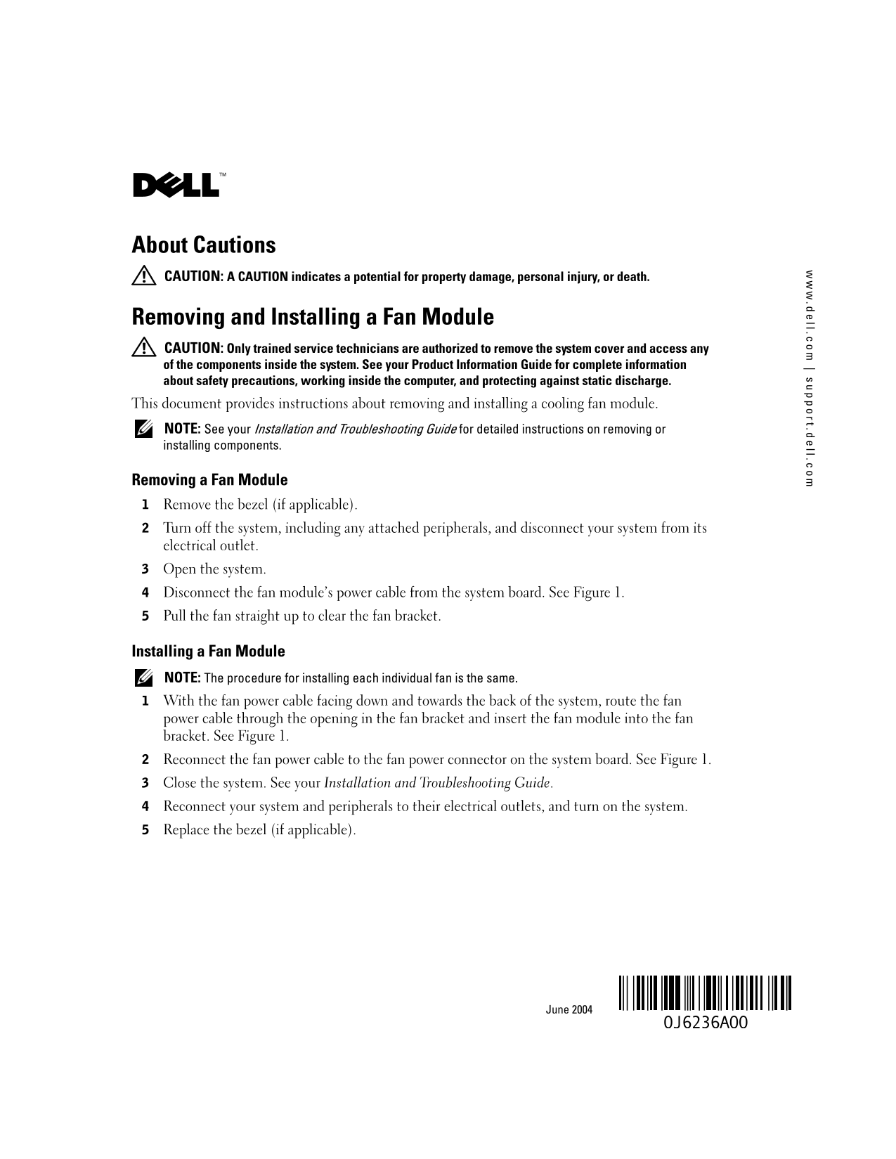 Dell Remove and Install Fan Module Instructions - Page 1