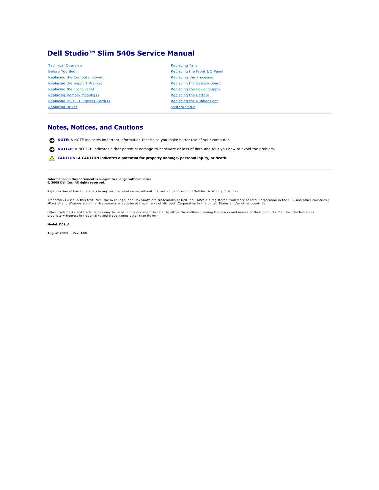 Dell Studio Slim Service Manual - Page 1