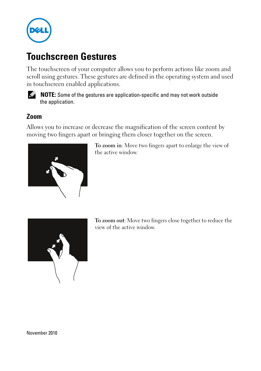 Dell Vostro 3400 Touchscreen Gestures User's Guide and Manual - Page 1