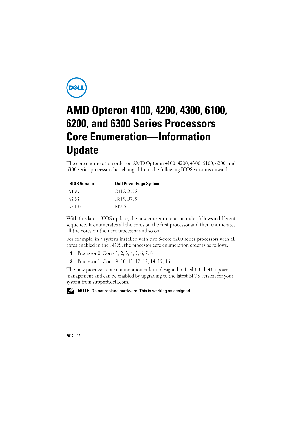 Dell AMD Opteron 4100, 4200, 4300, 6100, 6200, and 6300 Series Processors Core Enumeration— Information Manual User Guide - Page 1