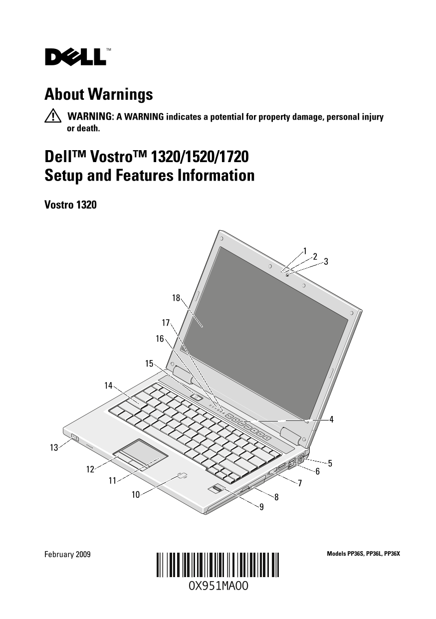 Dell Vostro 1720 Setup and Features Information - Page 1
