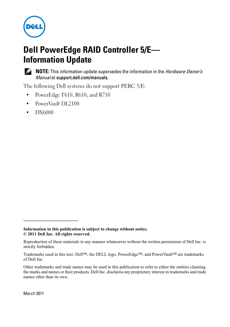 Dell PowerEdge RAID Controller 5 E—Information Update User Manual - Page 1