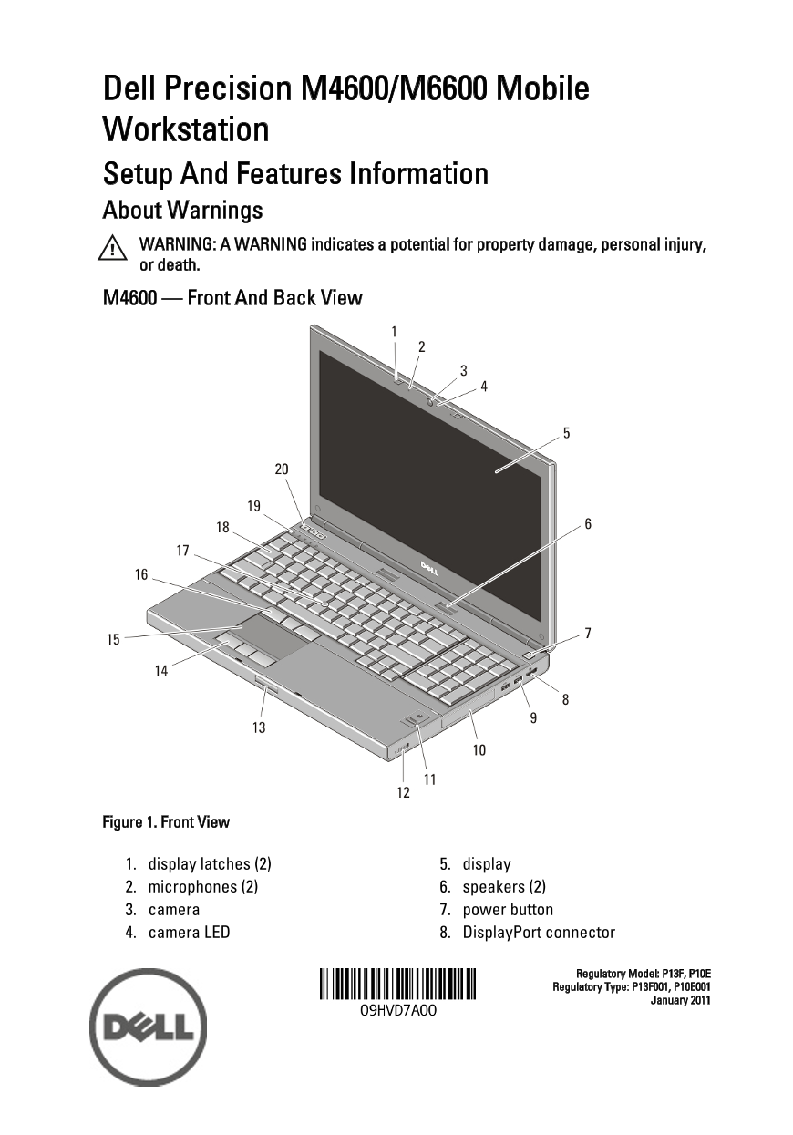 Dell Precision M6600 Setup and Features Information Tech Sheet - Page 1