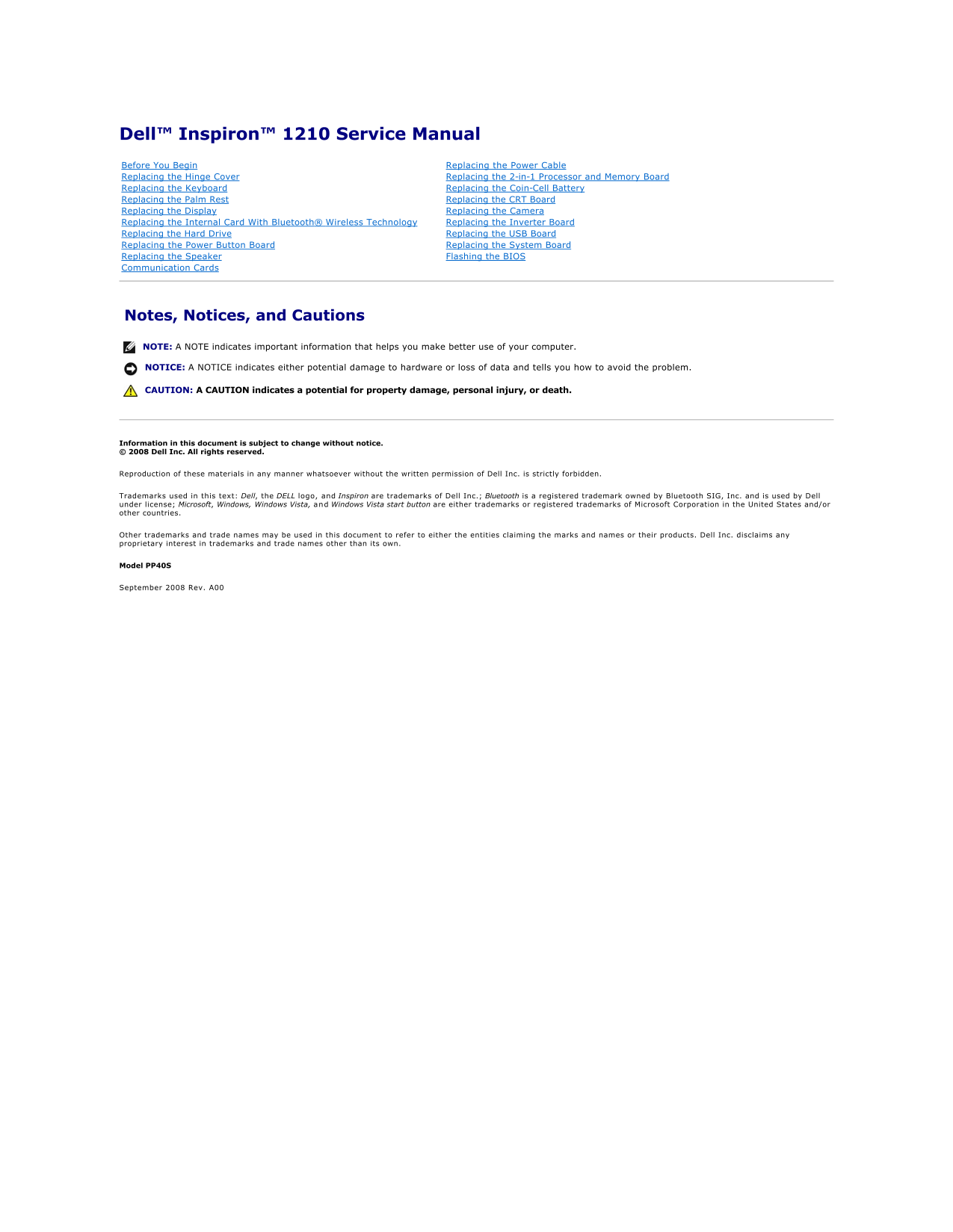Dell Inspiron 1210 Service Manual - Page 1