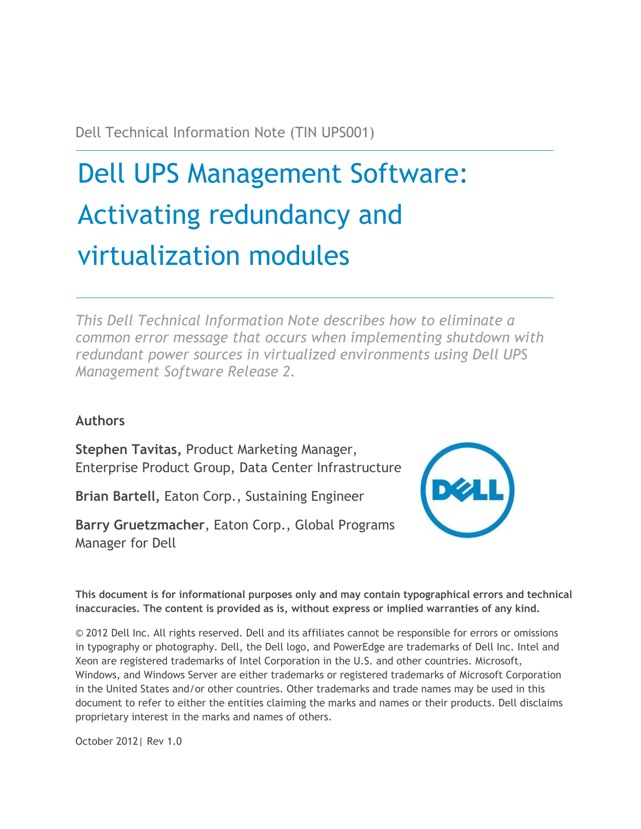 Dell UPS Management Software - Activating Redundancy and Virtualization Modules User Guide - Page 1