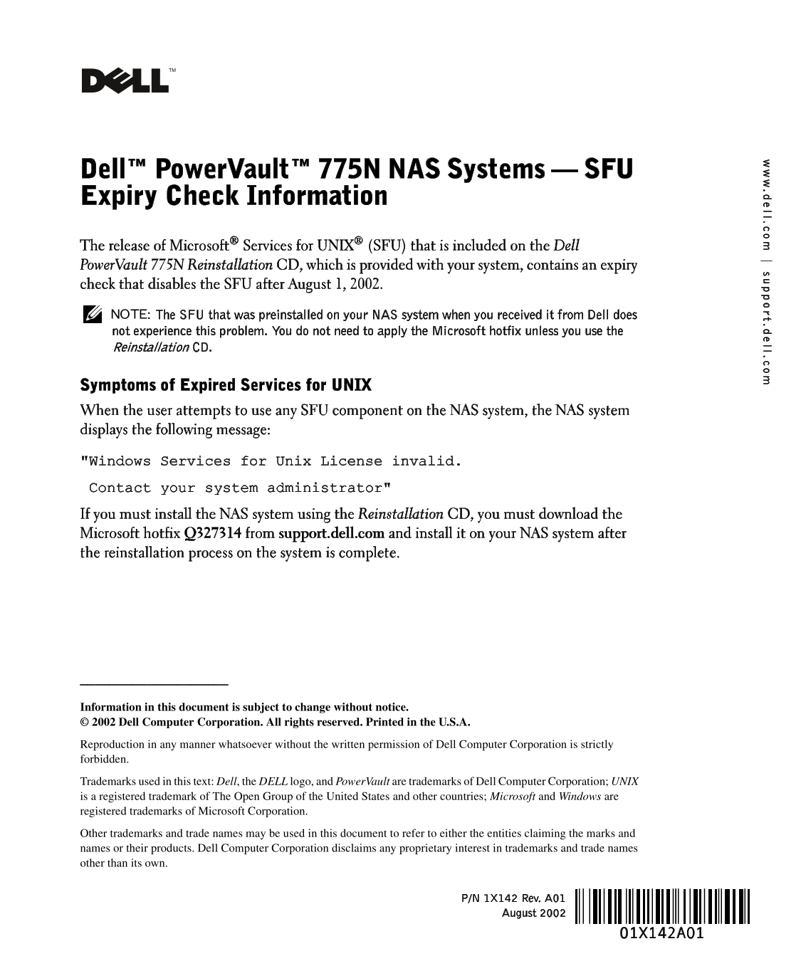 Dell SFU Expiry Check Information User Guide - Page 1