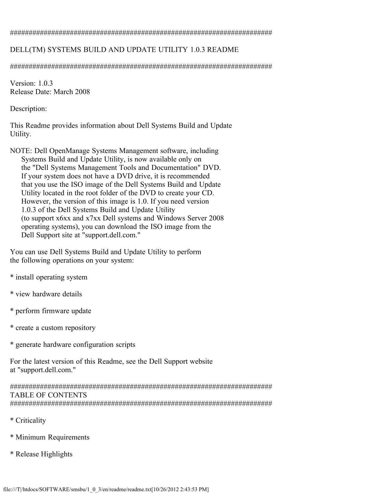 Dell Systems Build and Update Utility Version 1.0.3 Readme - Page 1