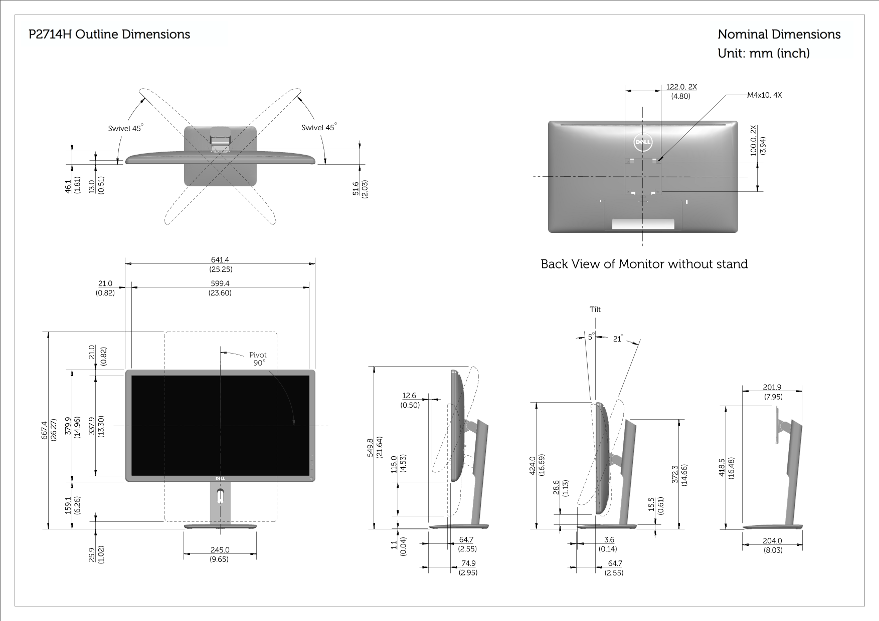 Dell P2714H Outline Diagram - Page 1