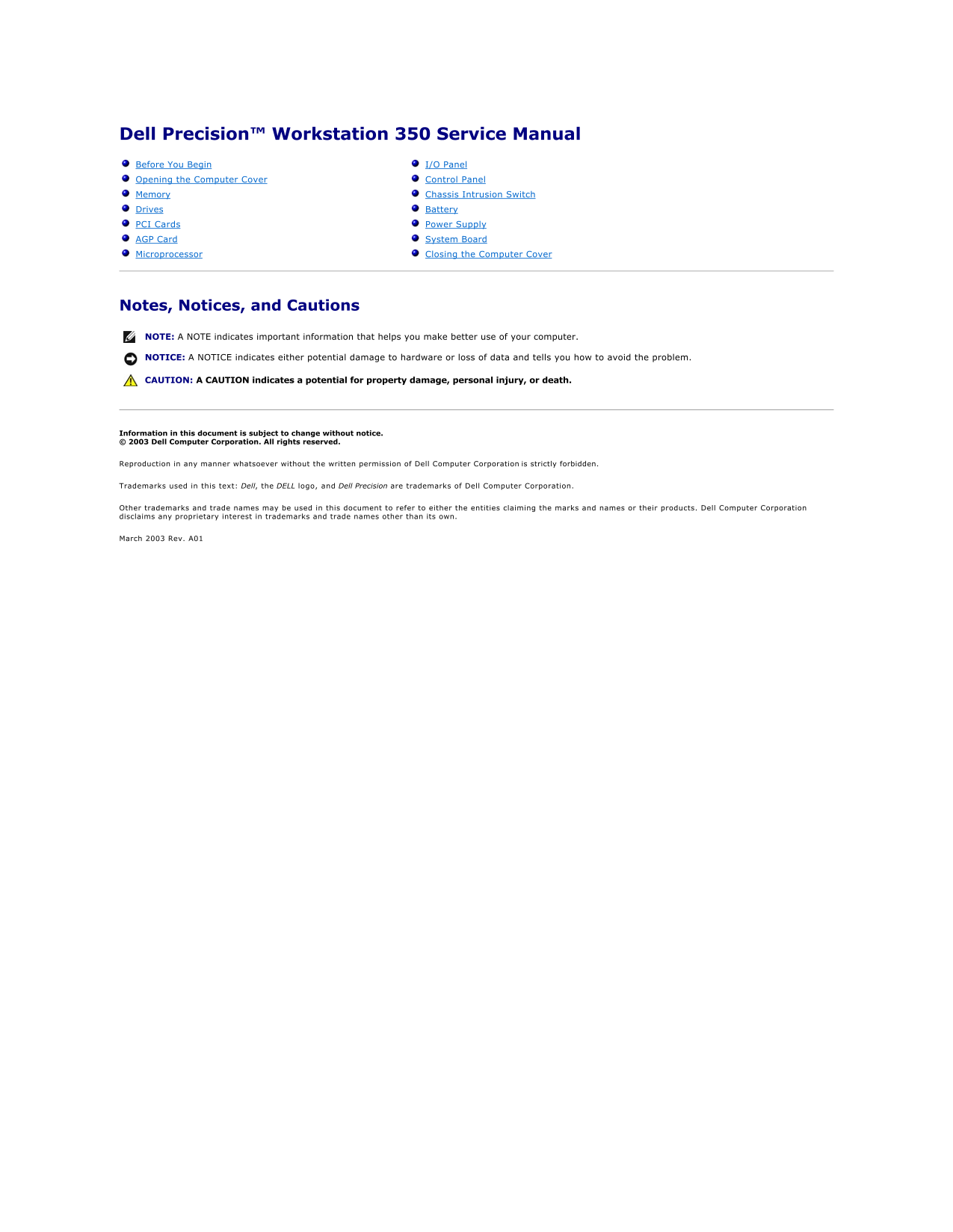 Dell Precision Workstation 350 Service Manual - Page 1