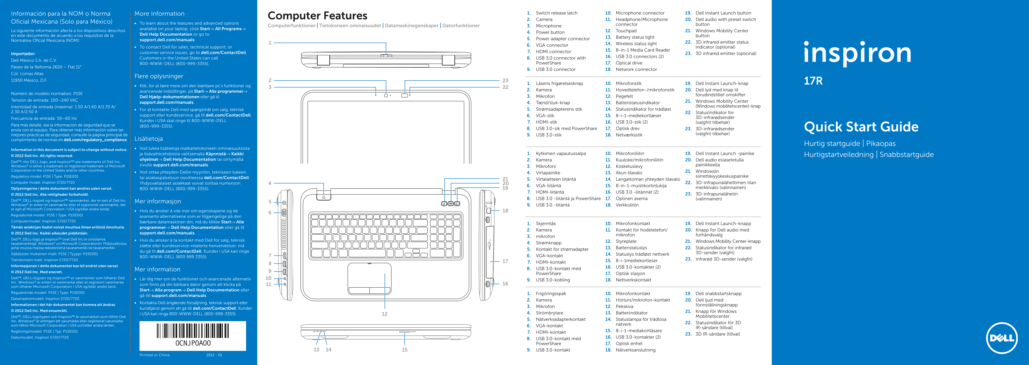 Dell Inspiron 17R SE 7720 Quick Start Guide - Windows 7 - Page 1
