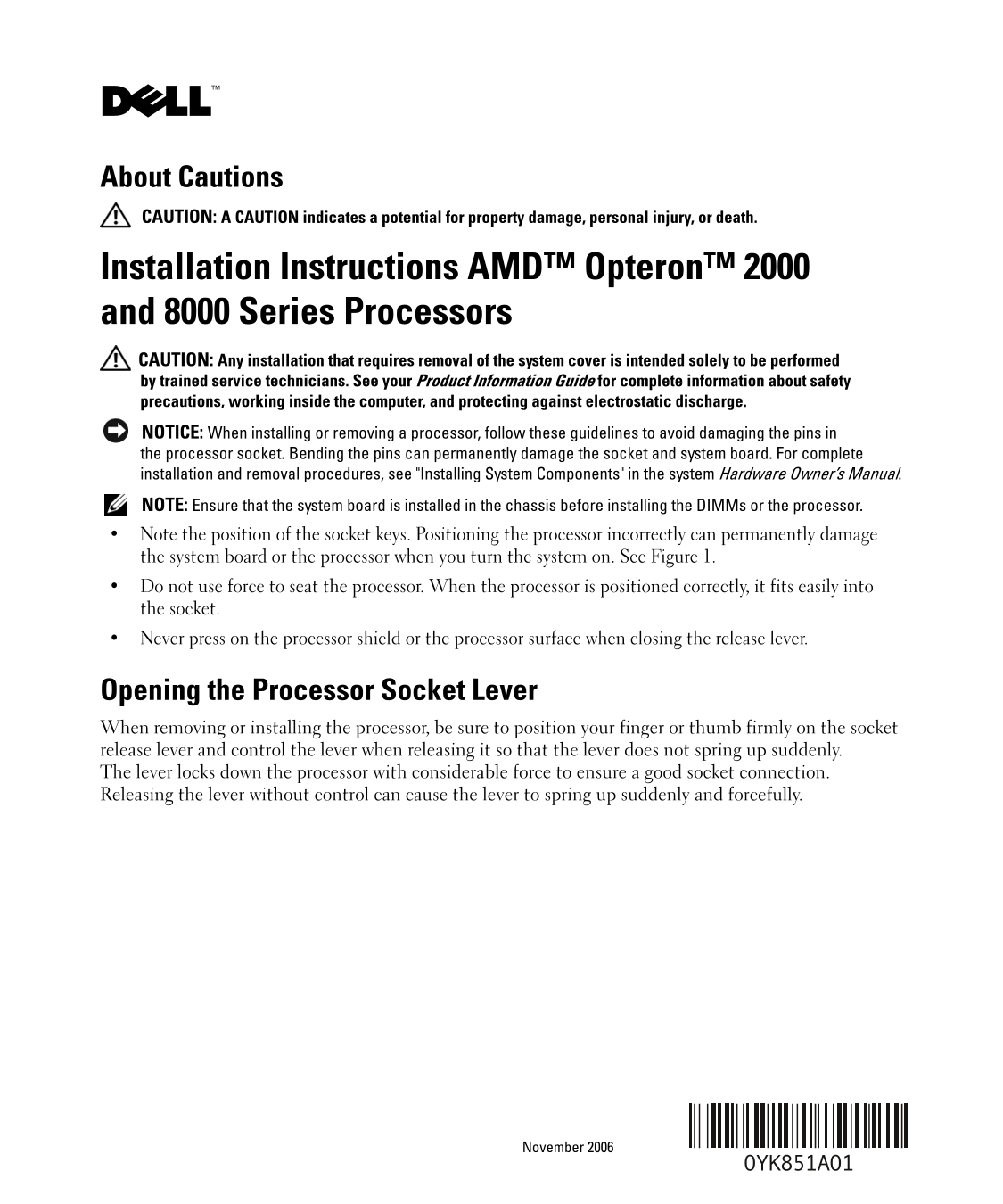 Dell Installation Guide for AMD™ Opteron™ 2000 and 8000 Series Processors - Page 1
