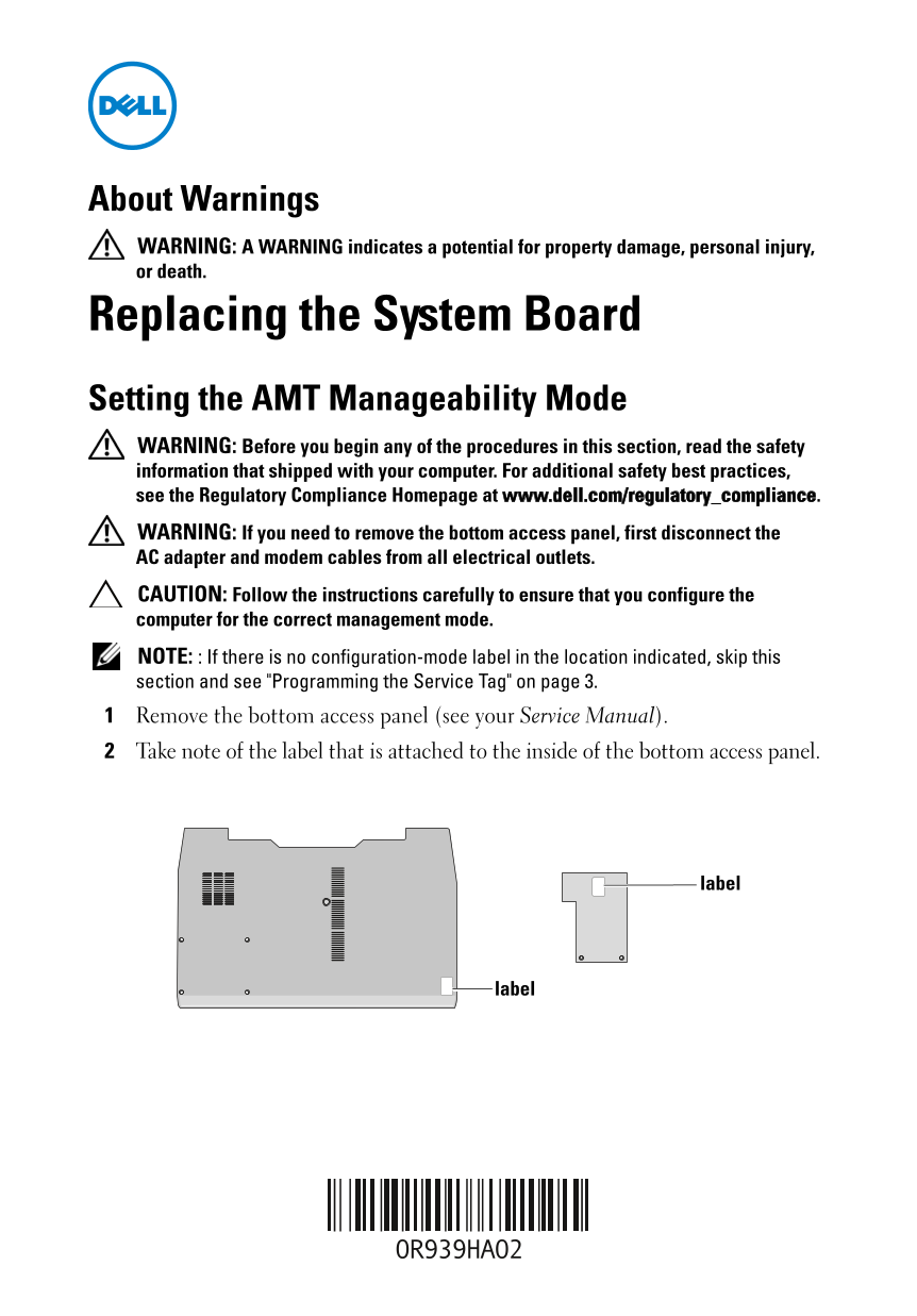 Dell System Board Mode Configuration User's Manual - Page 1