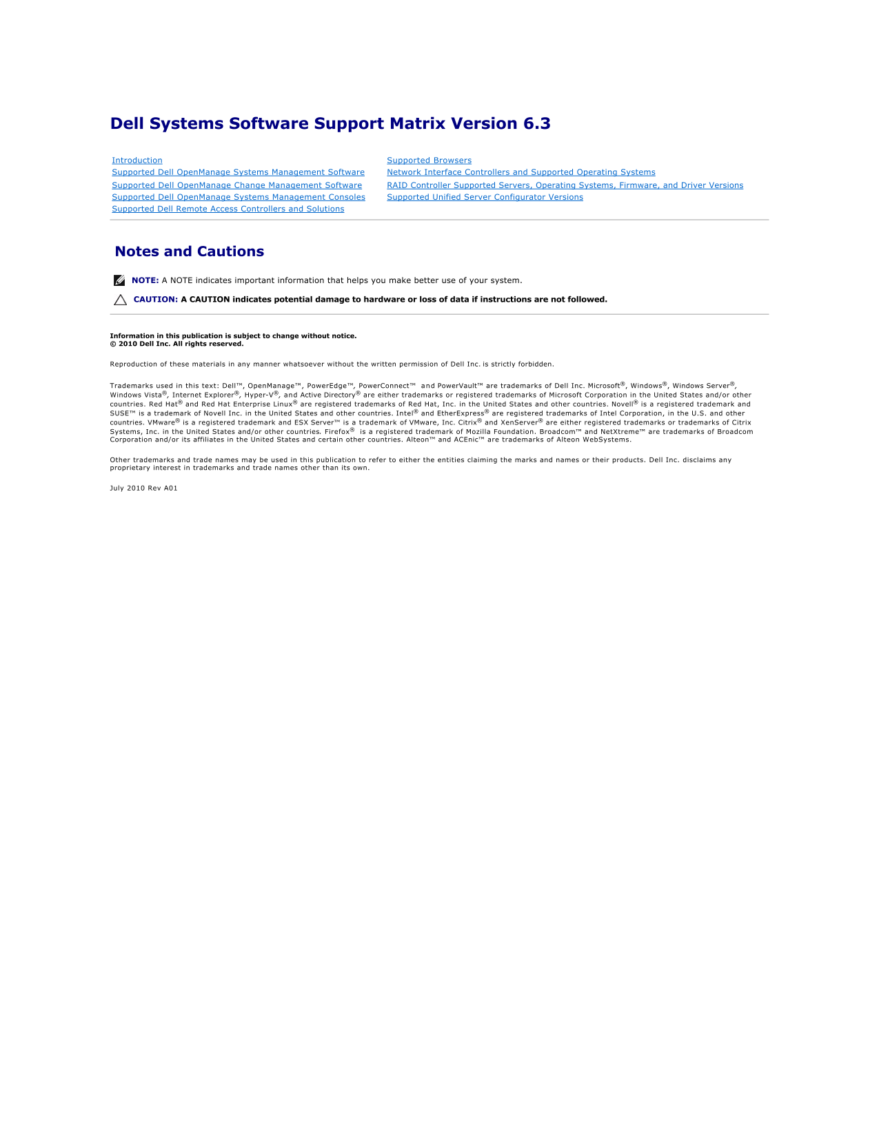 Dell Systems Software Support Matrix - Page 1