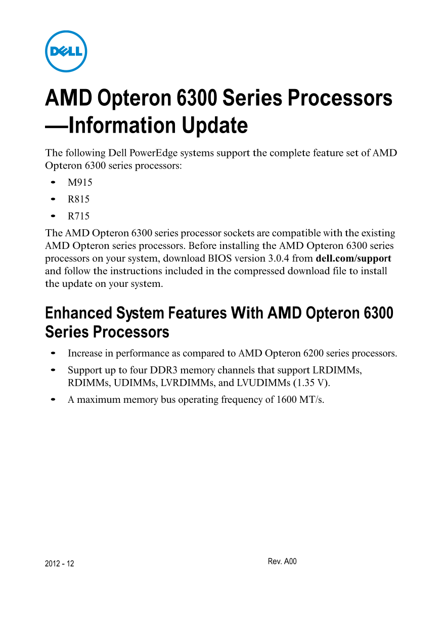 Dell AMD Opteron 6300 Series Processors Information Update - Page 1