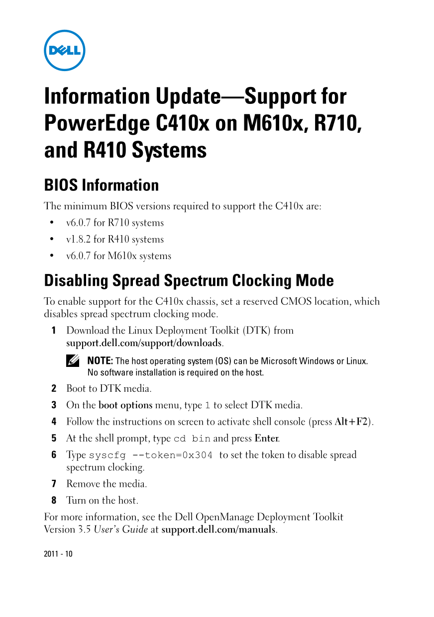 Dell Information Update - Support for PowerEdge C410x on M610x, R710, and R410 Systems Owner's Manual - Page 1
