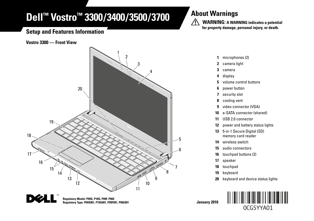 Dell Vostro 3700 Setup and Features Info Tech Sheet - Page 1