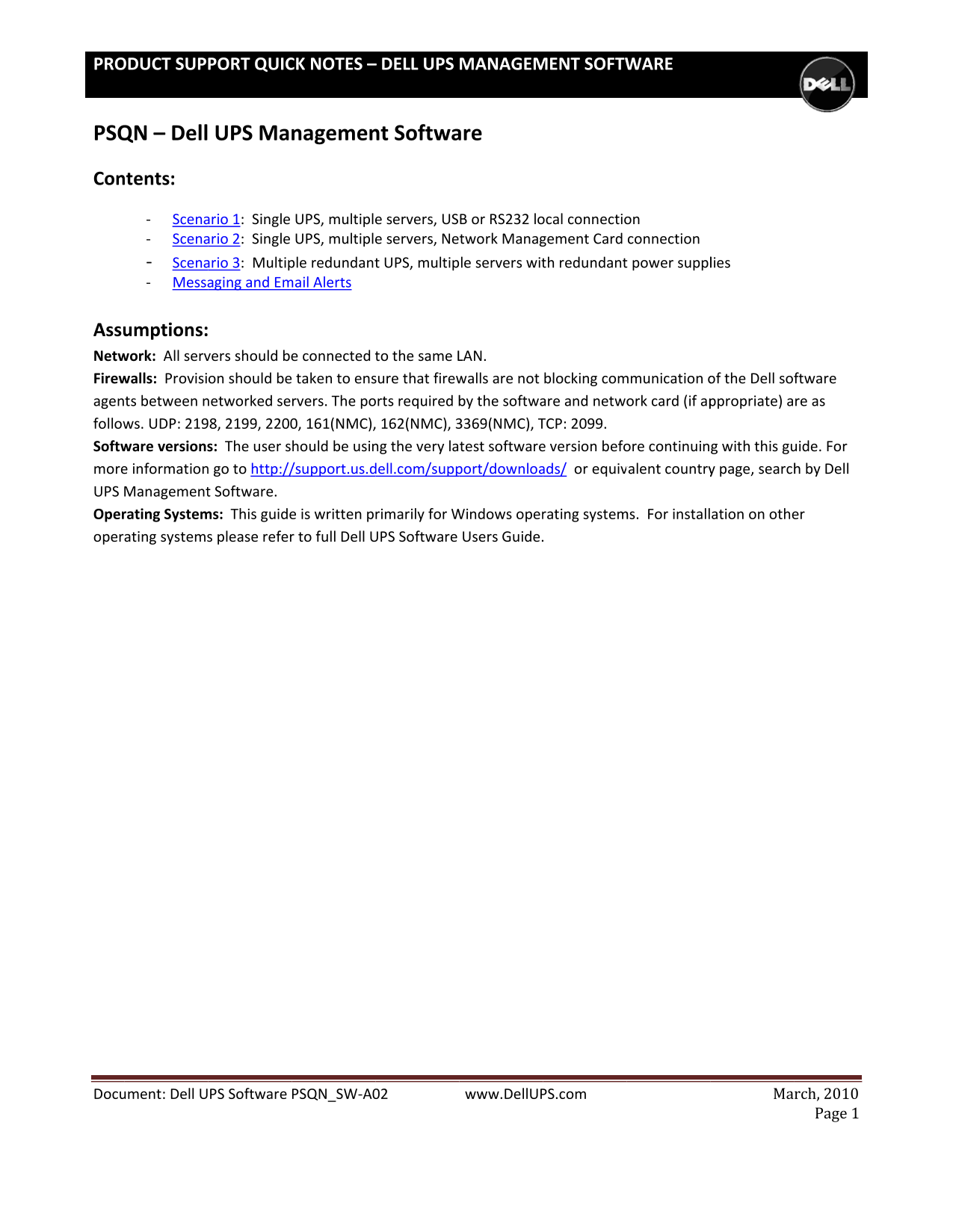 Dell Product Support Quick Notes - Dell UPS Management Software User's Manual - Page 1