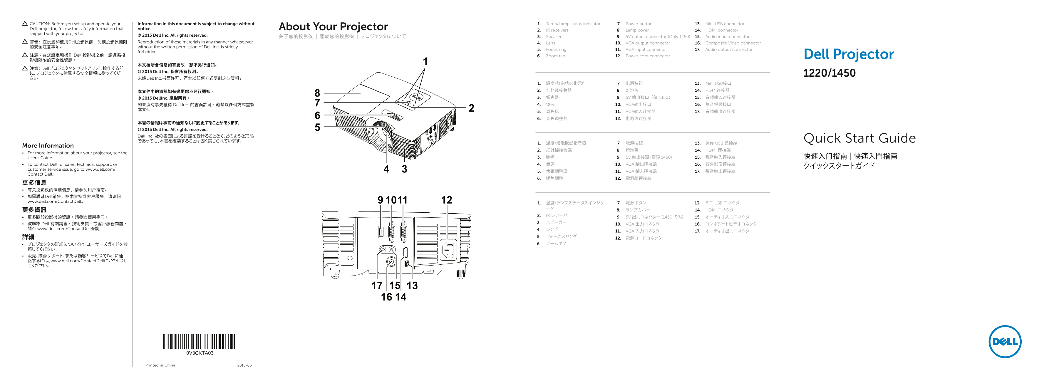 Dell Projector 1220 1450 Quick User Guide - Page 1