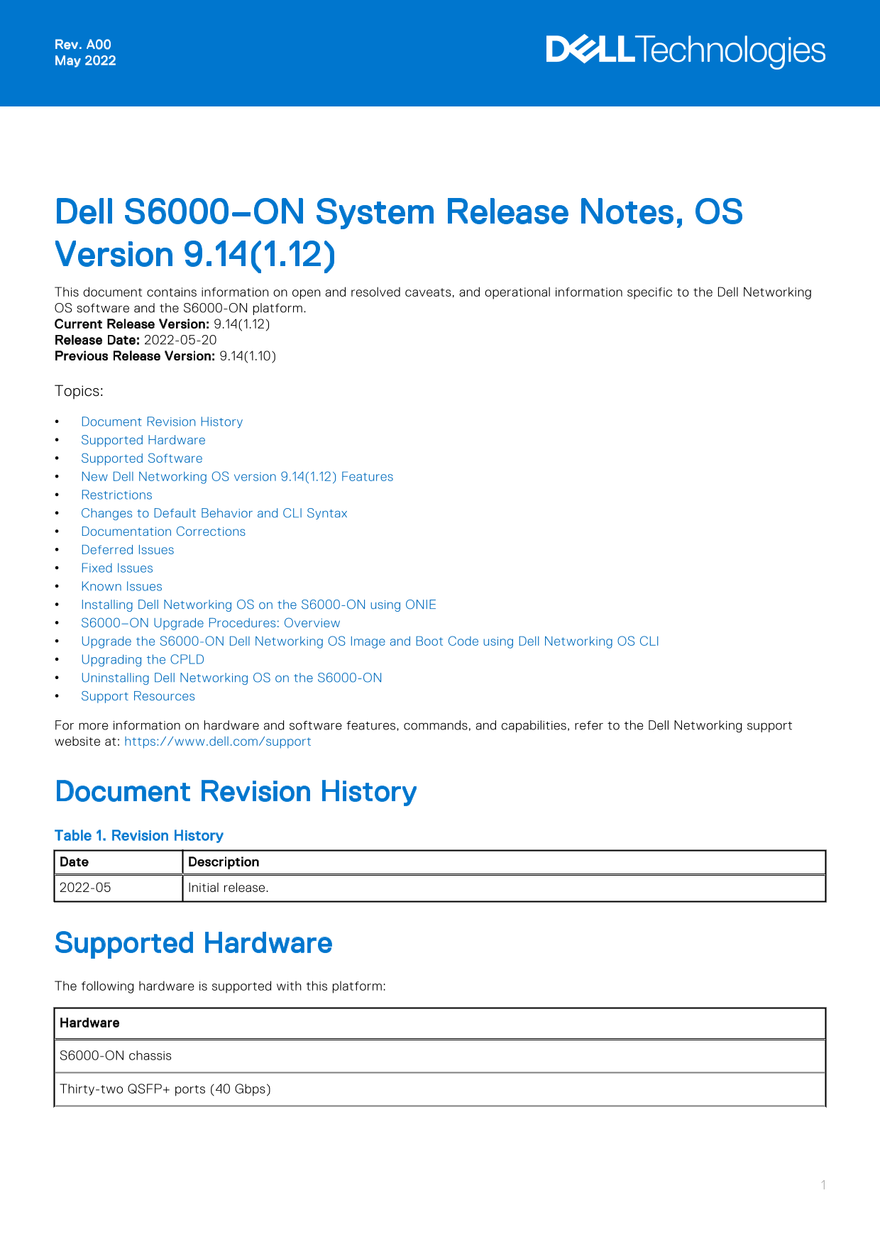 Dell S6000–ON System Release Notes, OS Version 9.14.1.12 Owner's Manual - Page 1