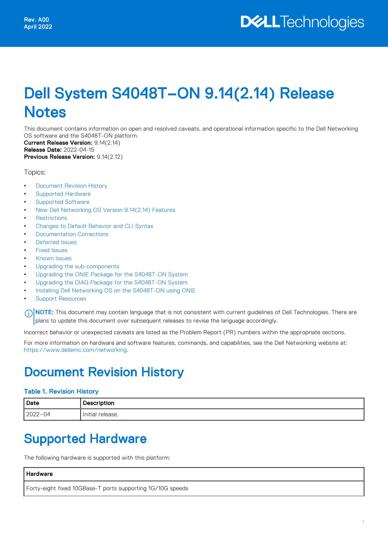 Dell System S4048T-ON 9.14.2.14 Release Notes - Page 1