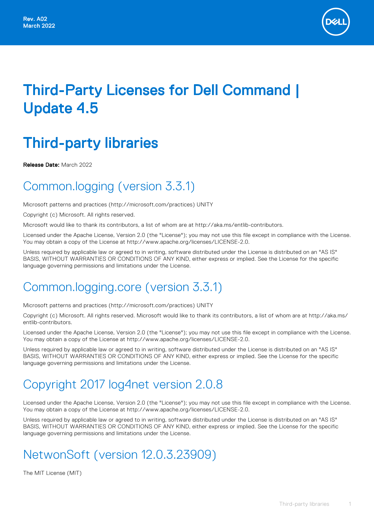 Third-Party Licenses for Dell Command Update 4.5 User Guide - Page 1