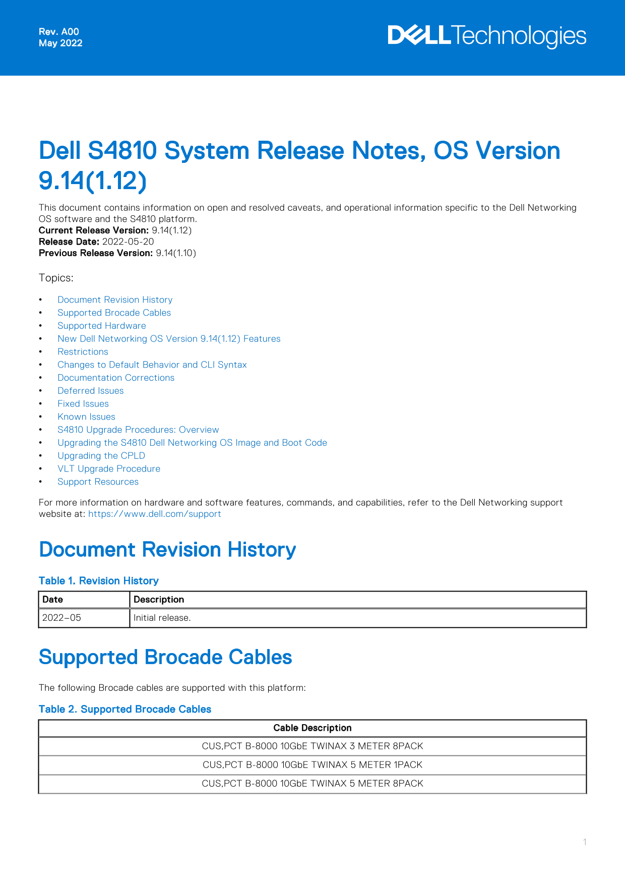 Dell S4810 System Release Notes, OS Version 9.14.1.12 - Page 1
