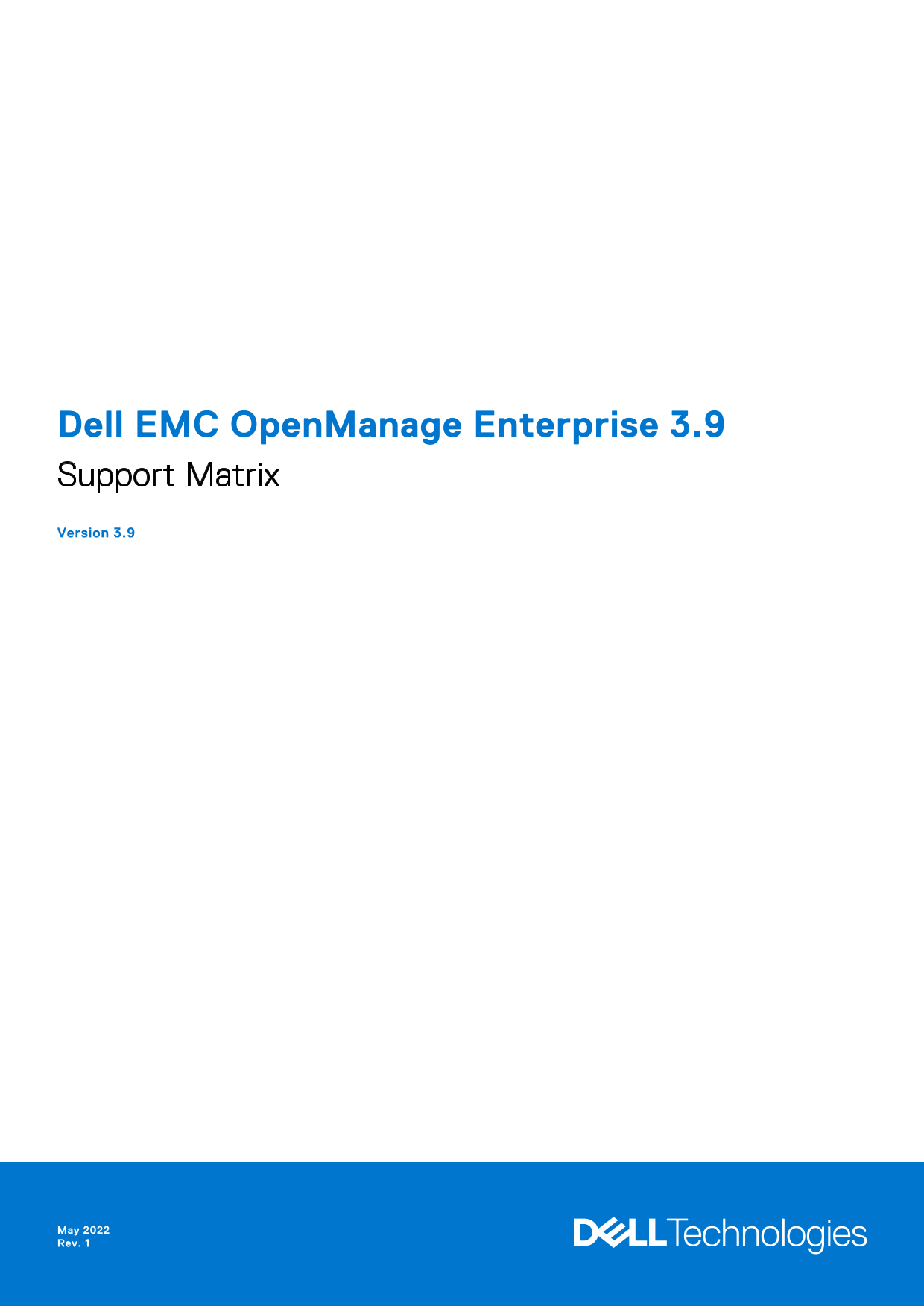 Dell EMC OpenManage Enterprise 3.9 Support Matrix - Page 1