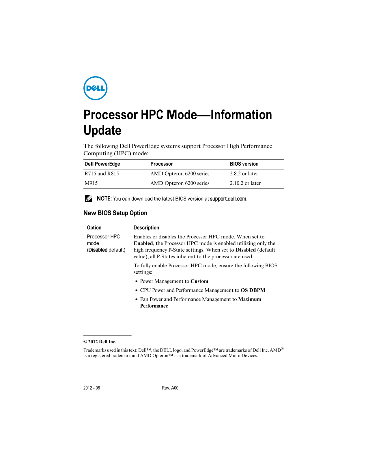 Dell Processor HPC Mode—Information Update User Guide - Page 1