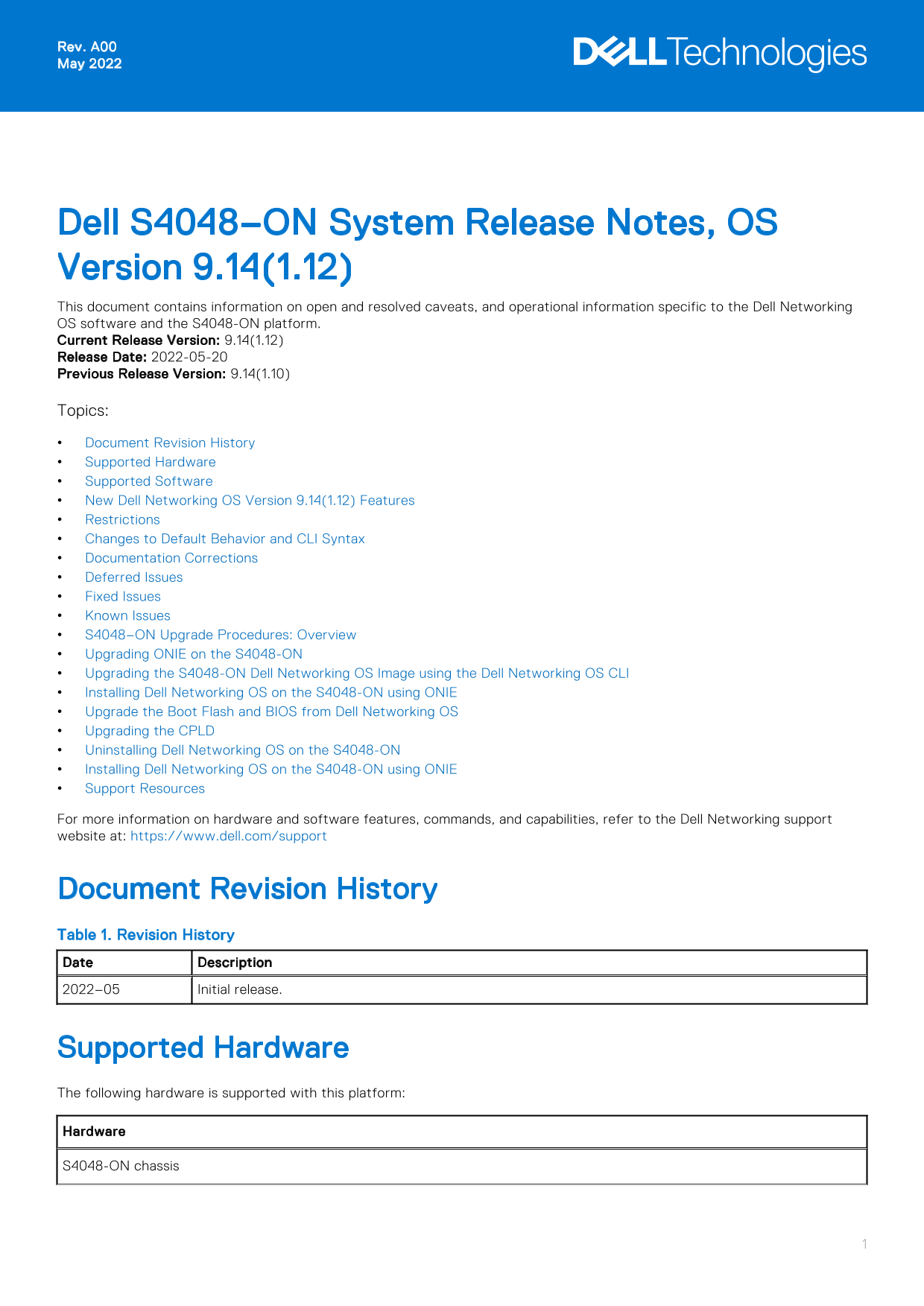 Dell S4048–ON System Release Notes, OS Version 9.14.1.12 Owner' s Manual - Page 1