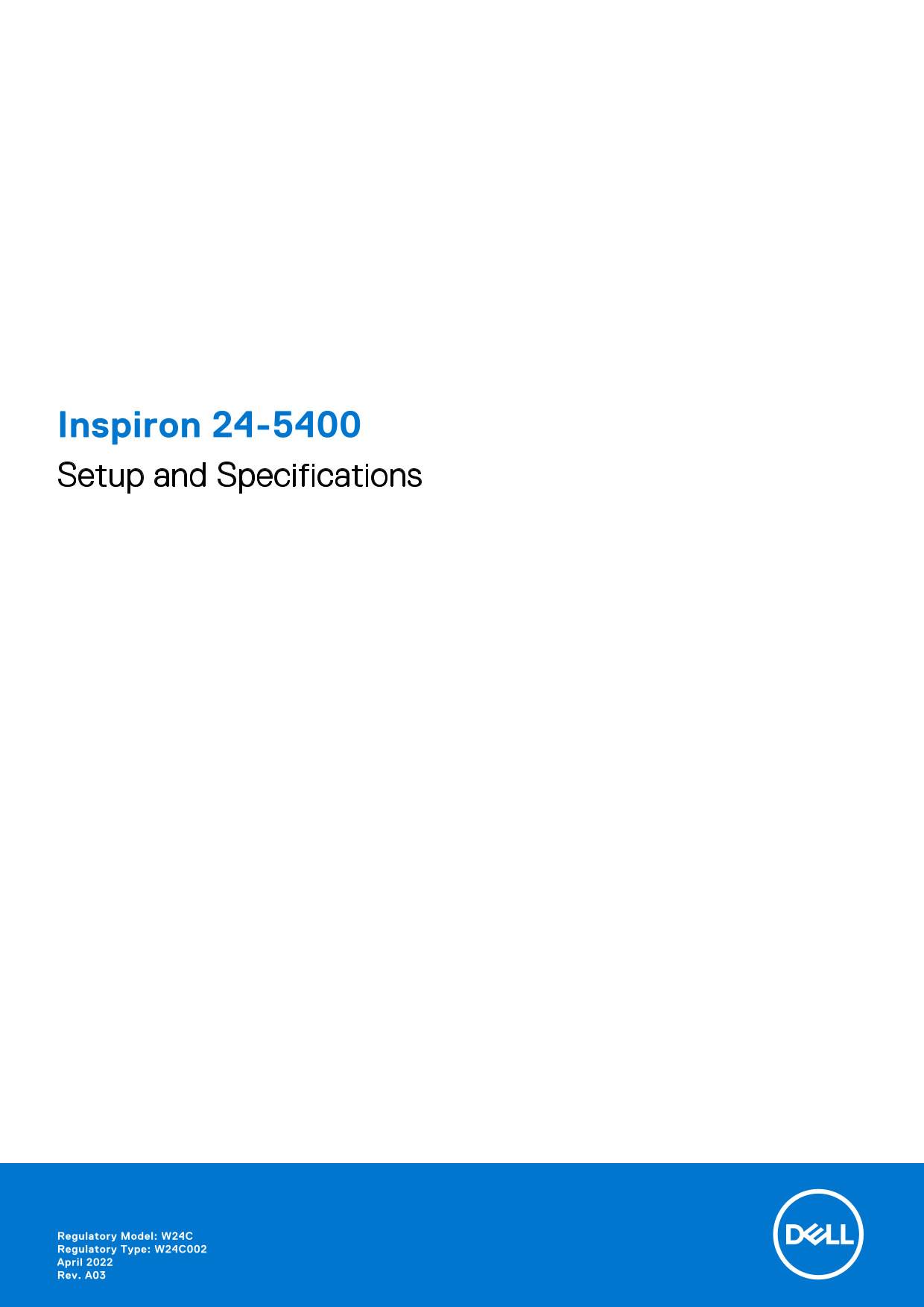 Dell Inspiron 24-5400 Setup Guide & Specifications - Page 1