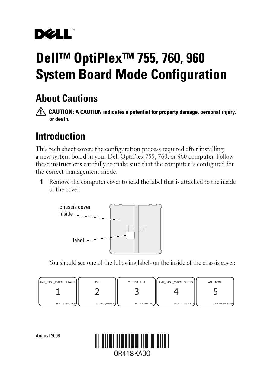 Dell OptiPlex 960 Motherboard Configuration Guide - Page 1