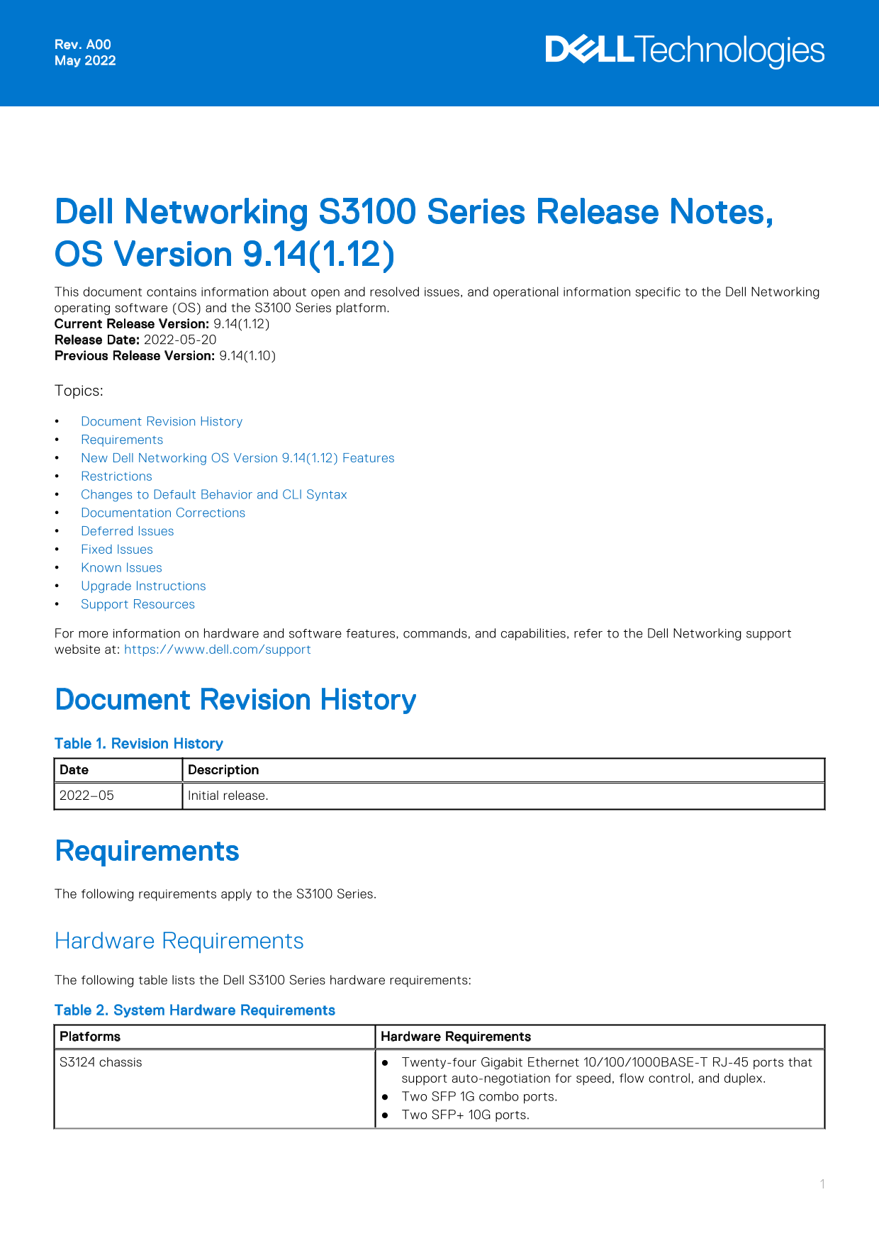 Dell Networking S3100 Series Release Notes, OS Version 9.14.1.12 - Page 1