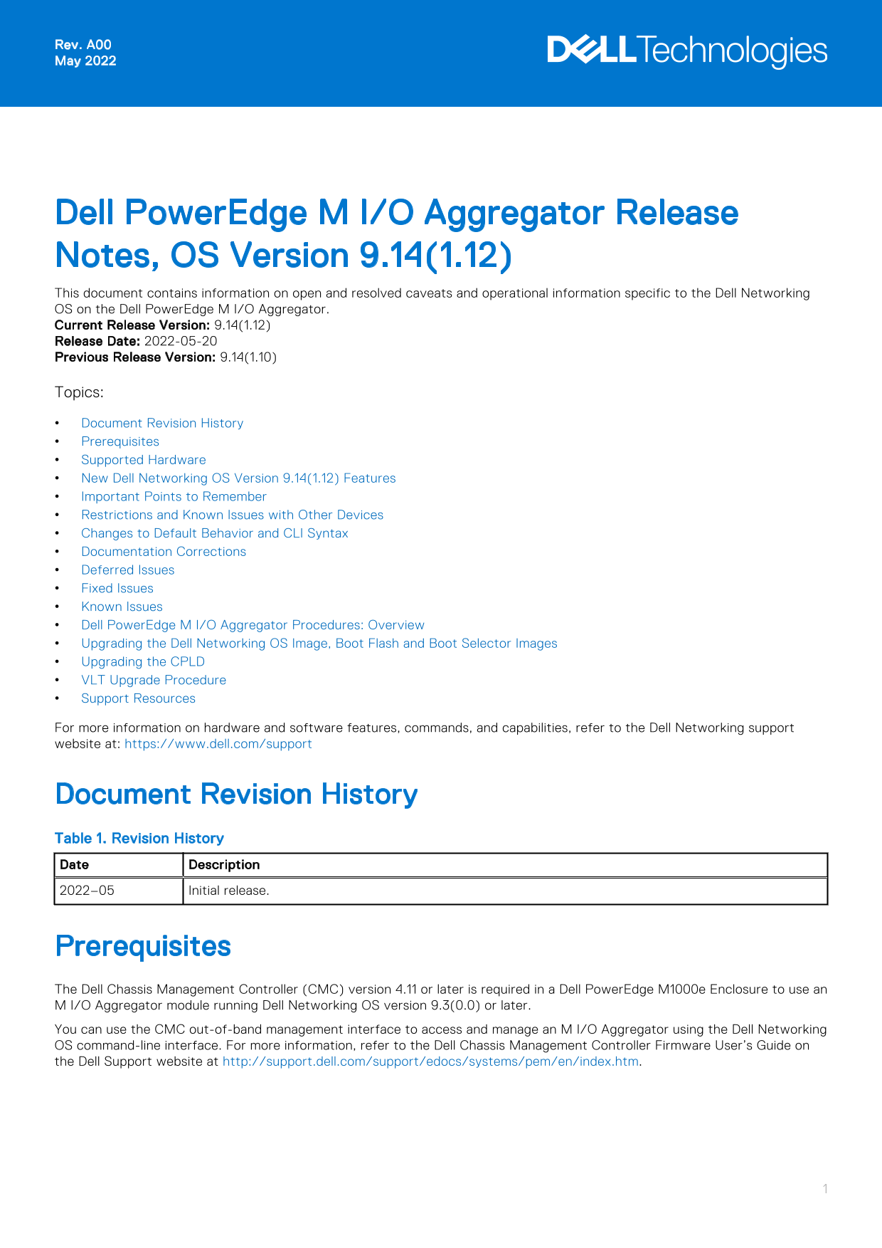 Dell PowerEdge M IO Aggregator Release Notes, OS Version 9.14.1.12 - Page 1