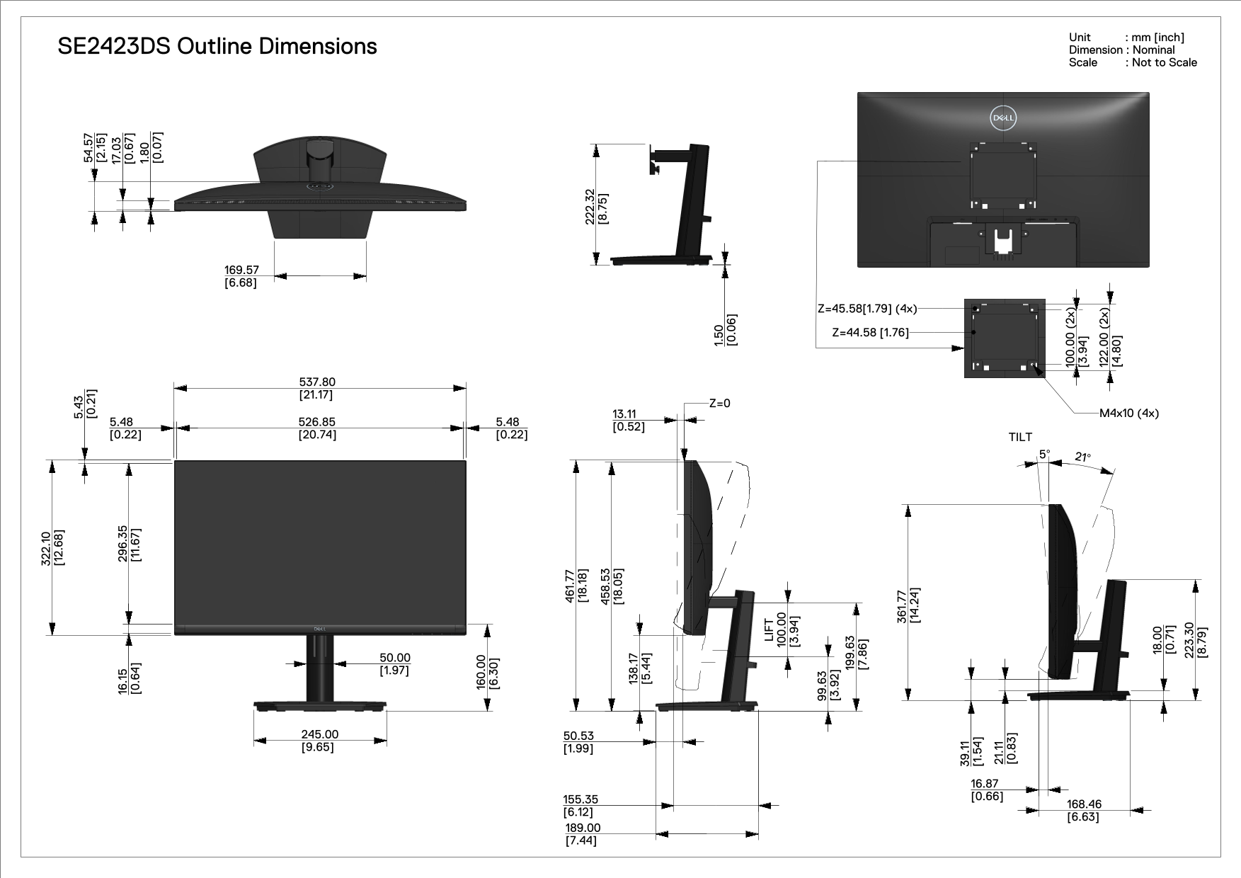 Dell SE2423DS Monitor Outline Dimension User's Manual - Page 1