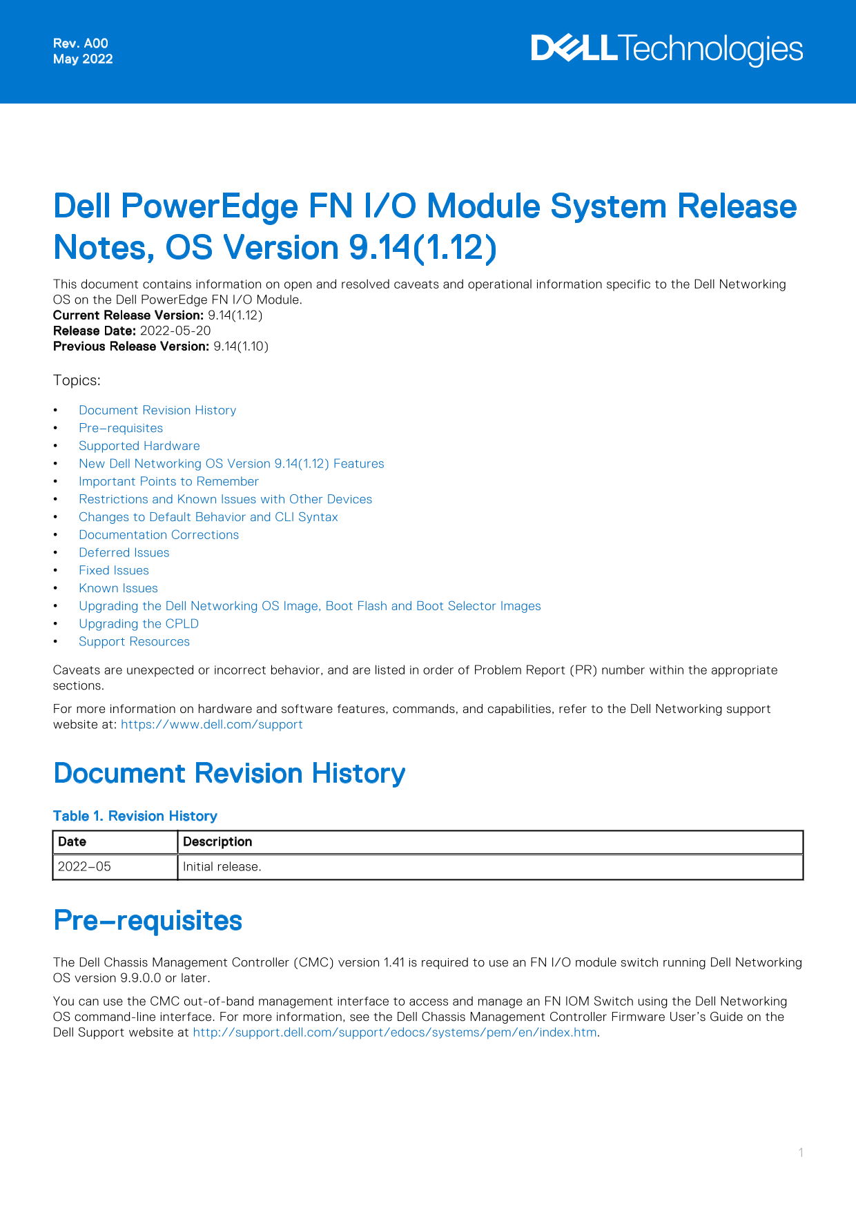 Dell PowerEdge FN IO Module System Release Notes, OS Version 9.14.1.12 Owner's Manual - Page 1