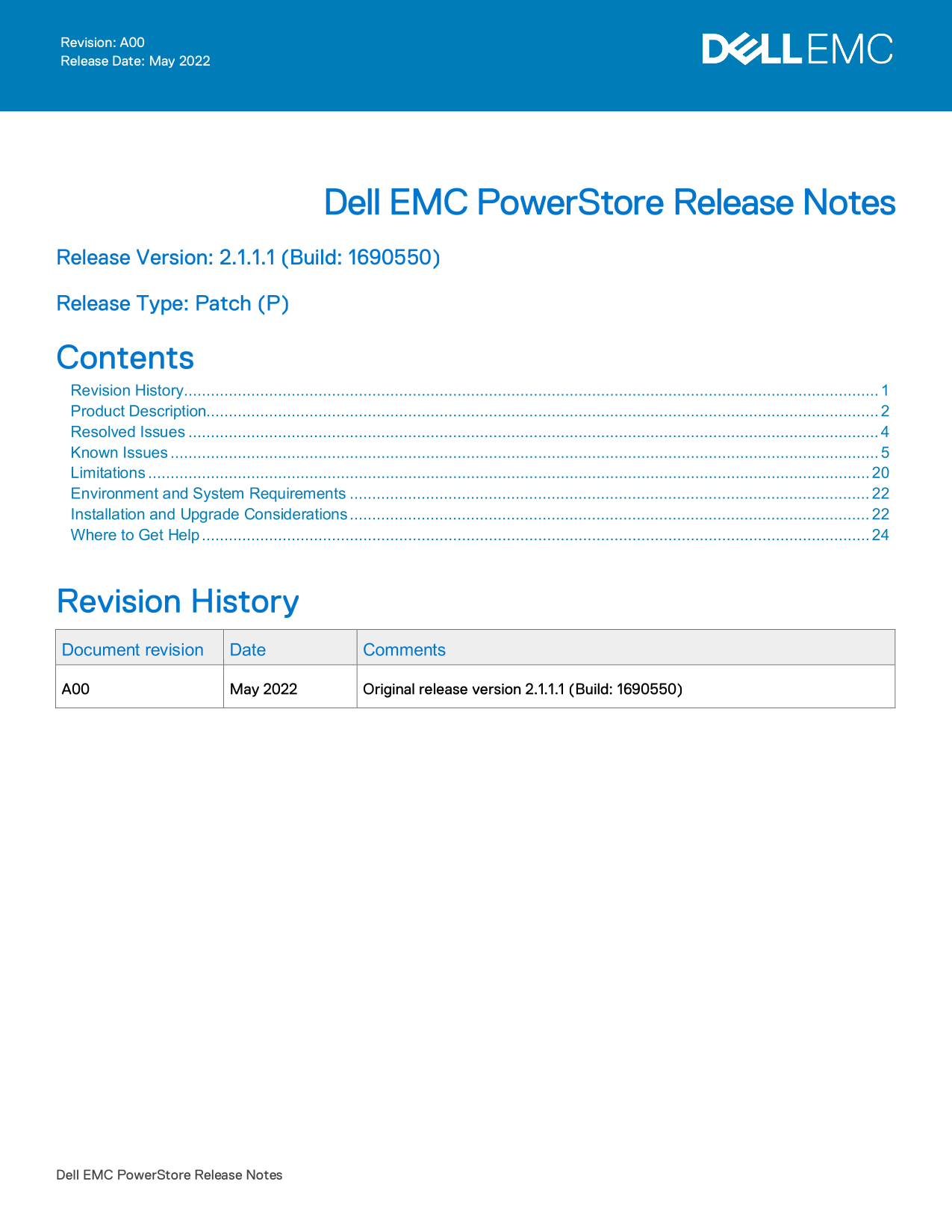 Dell EMC PowerStore Release Notes for PowerStore OS Version 2.1.1.1 (Build 1690550) - Page 1