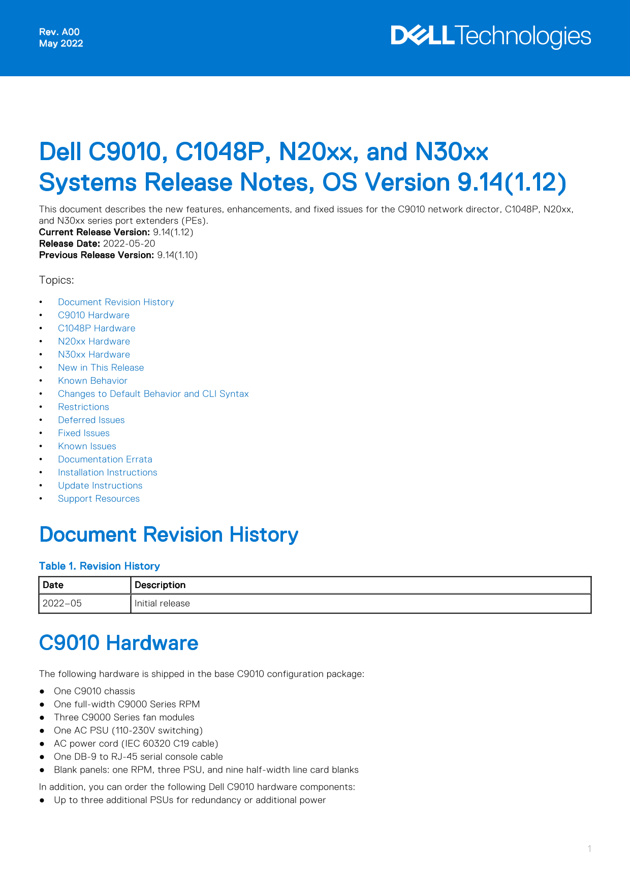 Dell C9010, C1048P, N20xx, and N30xx Systems Release Notes, OS Version 9.14.1.12 Owner's Manual - Page 1