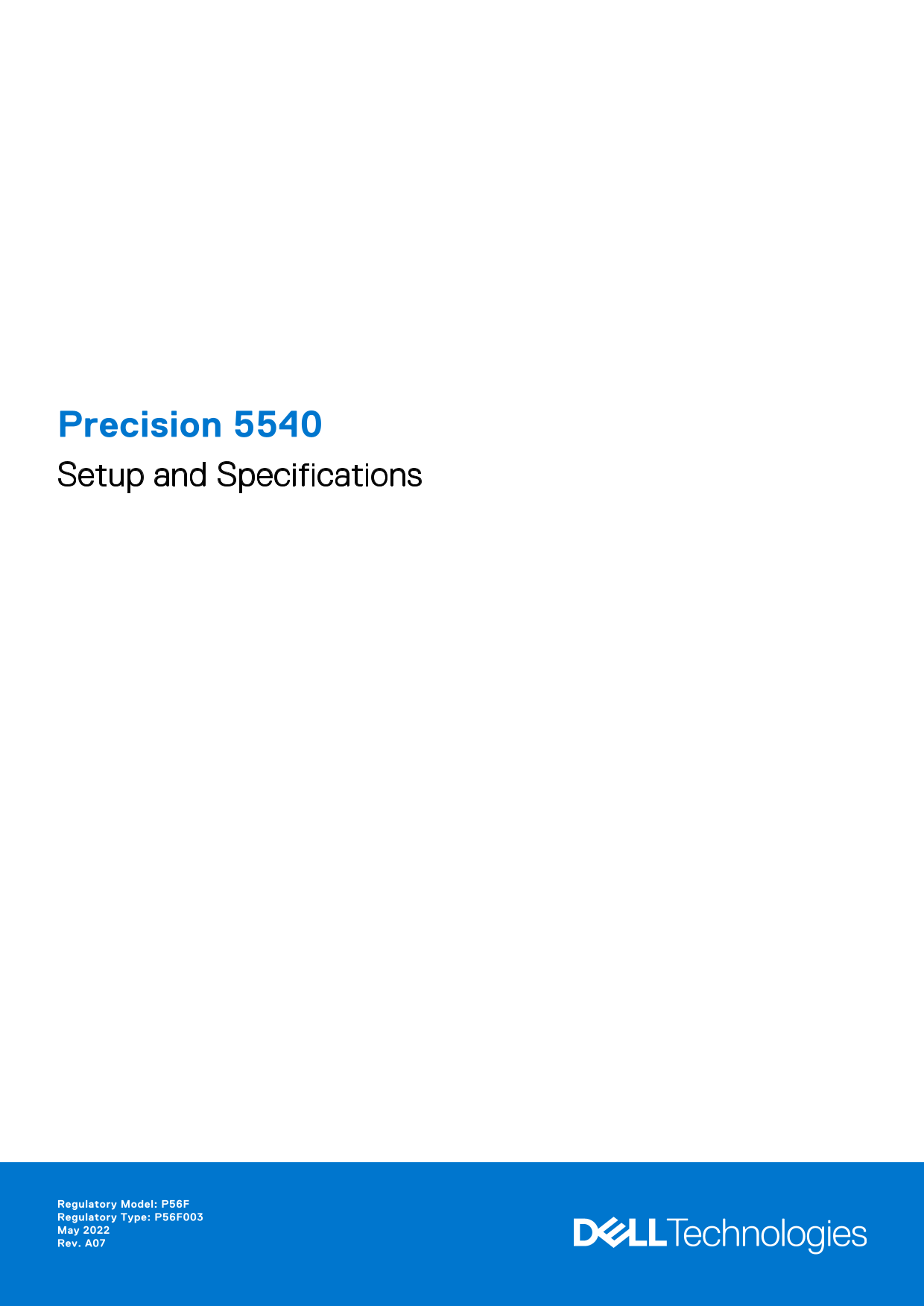 Dell Precision 5540 Setup Guide and Specifications - Page 1