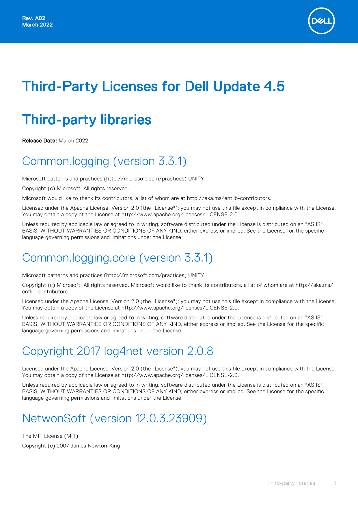 Dell Third-Party Licenses for Dell Update 4.5 Owner's Manual - Page 1