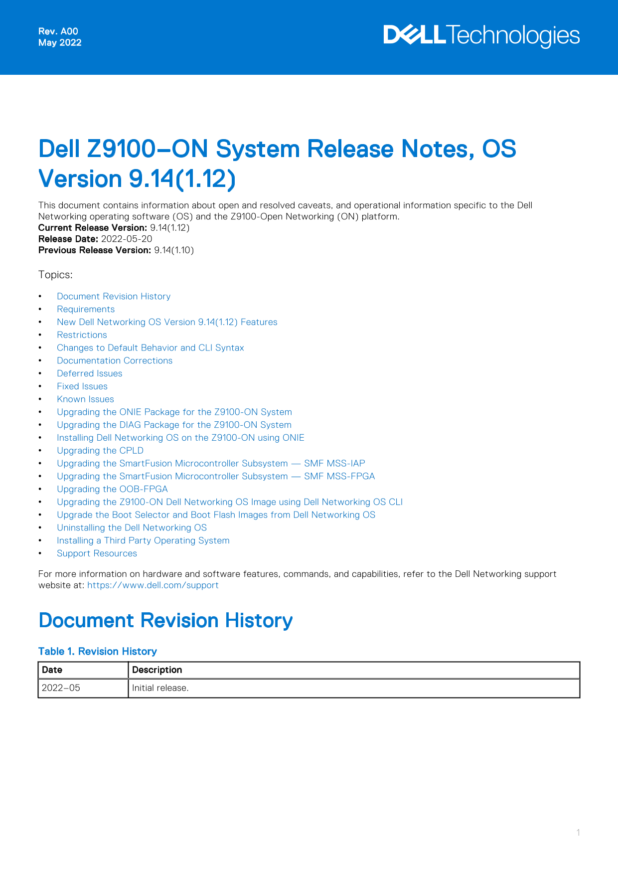 Dell Z9100-ON System Release Notes, OS Version 9.14.1.12 - Page 1