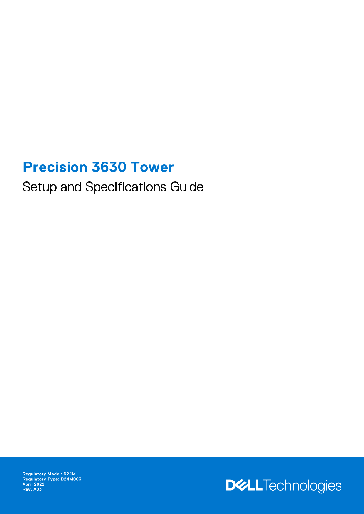 Dell Precision 3630 Tower Setup Guide & Specification Manual - Page 1