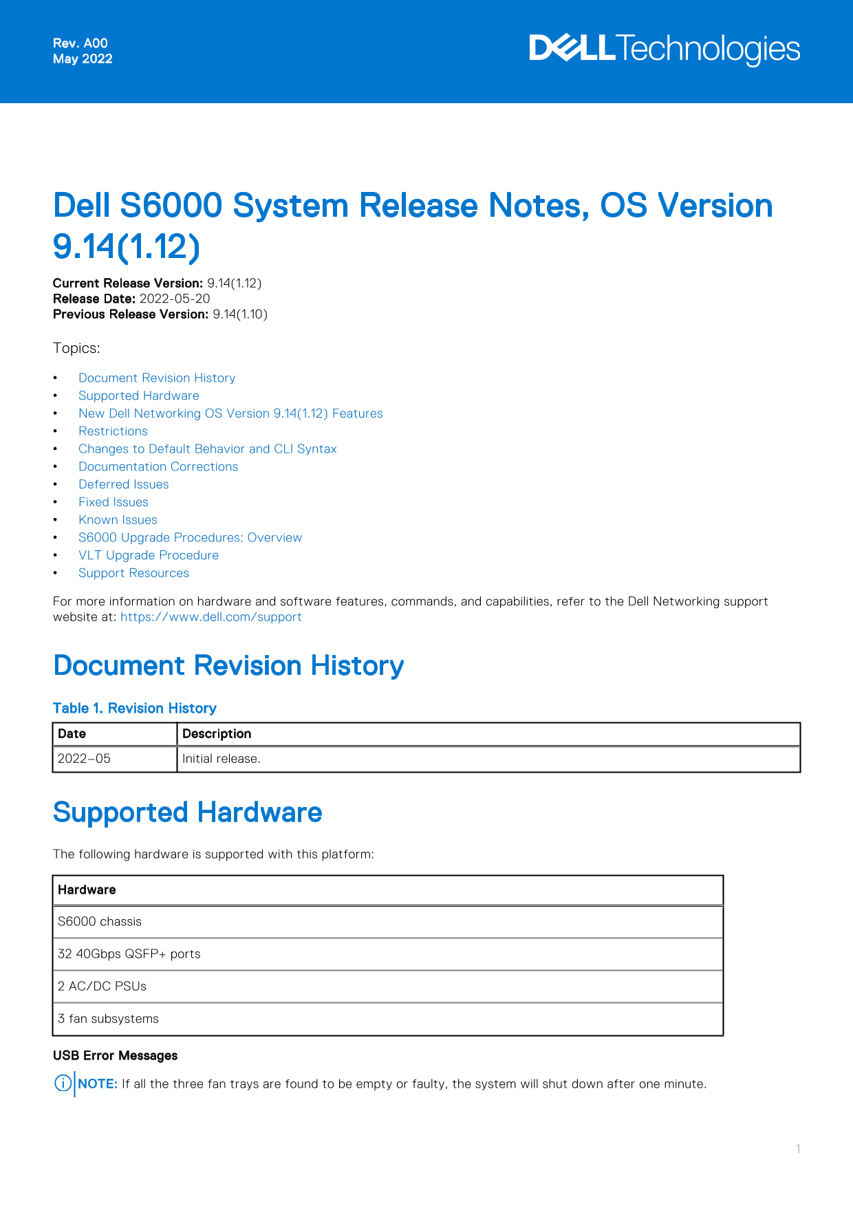 Dell S6000 System Release Notes, OS Version 9.14.1.12 Owner's Manual - Page 1