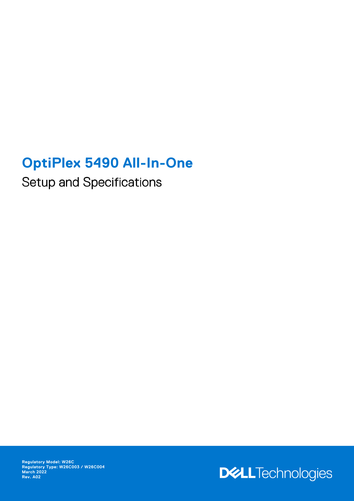 Dell OptiPlex 5490 All-in-One Setup Guide & Specifications - Page 1