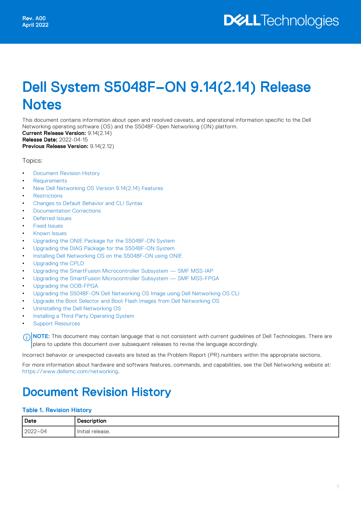 Dell System S5048F–ON 9.14.2.14 Release Notes - Page 1