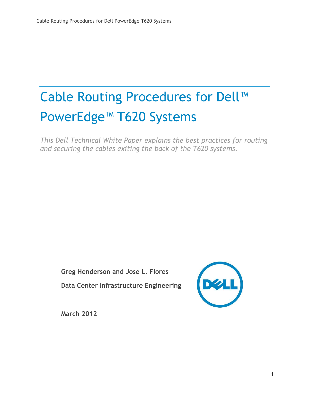 Dell Cabling for PowerEdge T620 Quick User Guide and Owner's Manual - Page 1