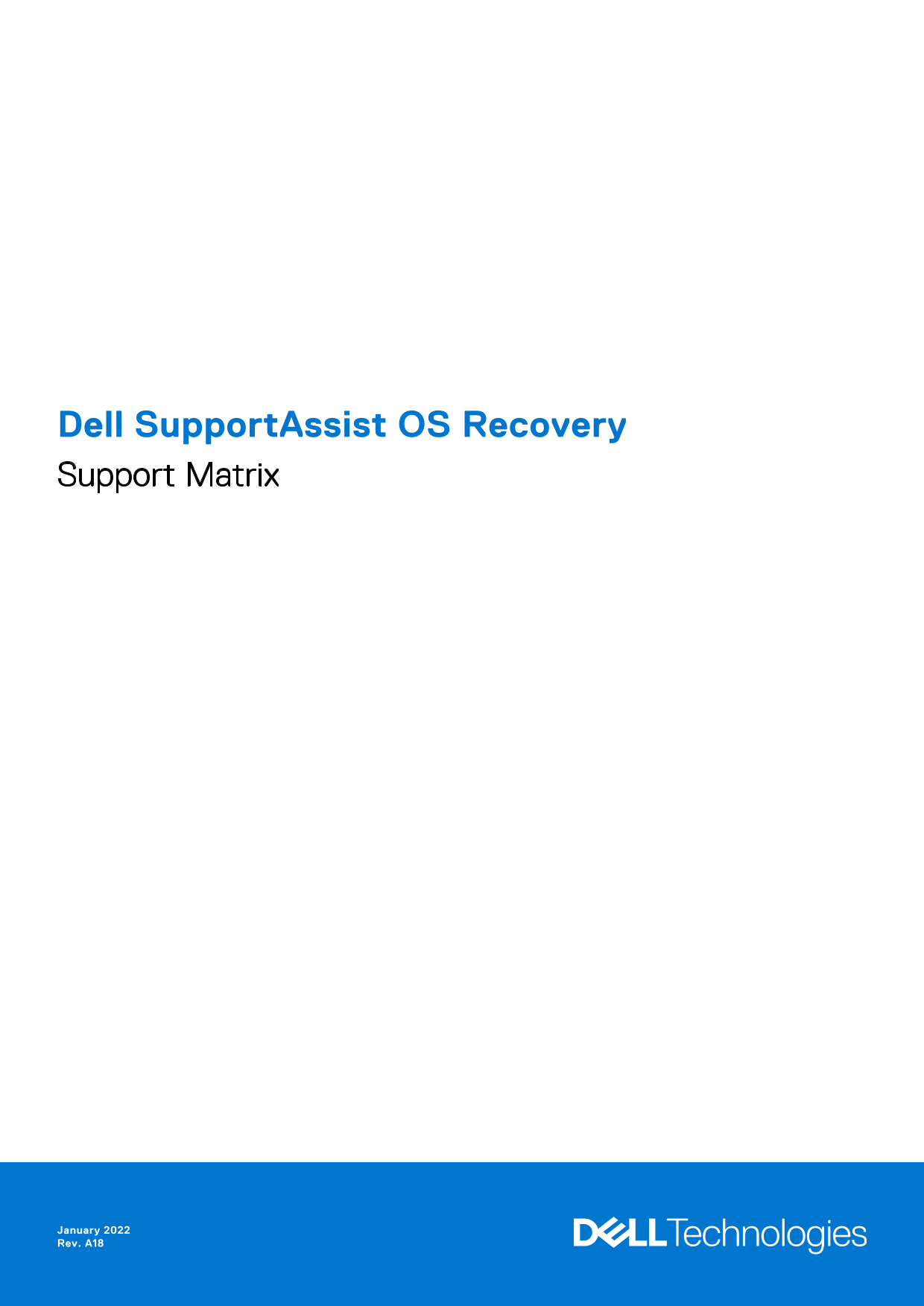 Dell SupportAssist OS Recovery Support Matrix - Page 1