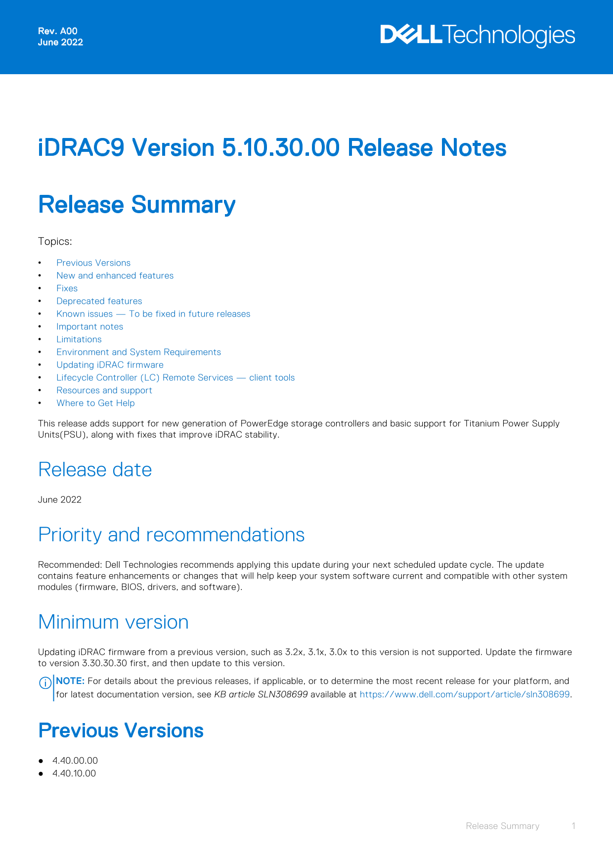 Dell iDRAC9 Version 5.10.30.00 Release Notes - Page 1