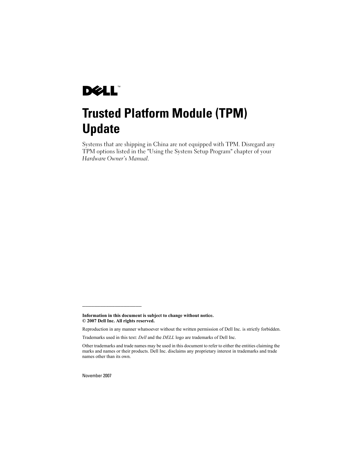 Dell Trusted Platform Module User's Guide and Owner's Manual - Page 1