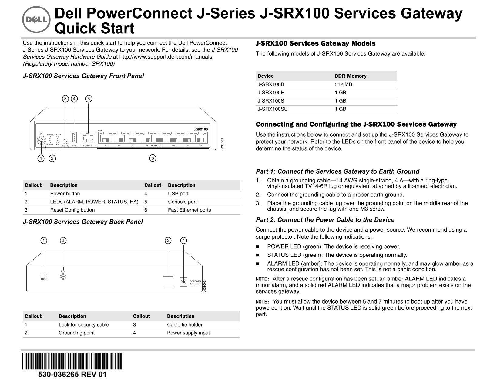 Dell PowerConnect J- SRX100 Ethernet Switch Quick User Guide - Page 1