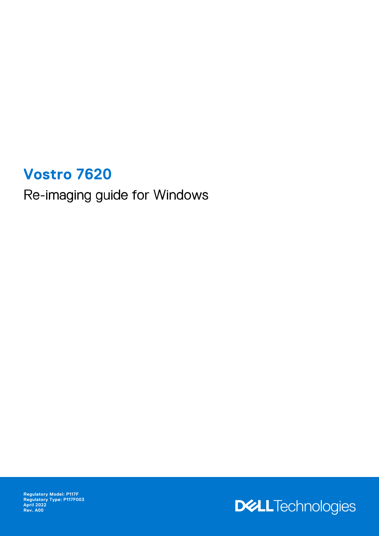 Dell Vostro 7620 Re-Imaging Guide for Windows Owner's Manual - Page 1